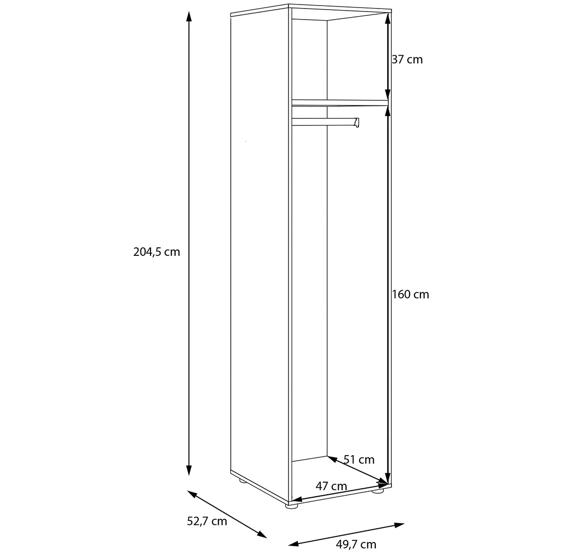 Moduklix korpus garderobera 49.7x204.5 cm hrast