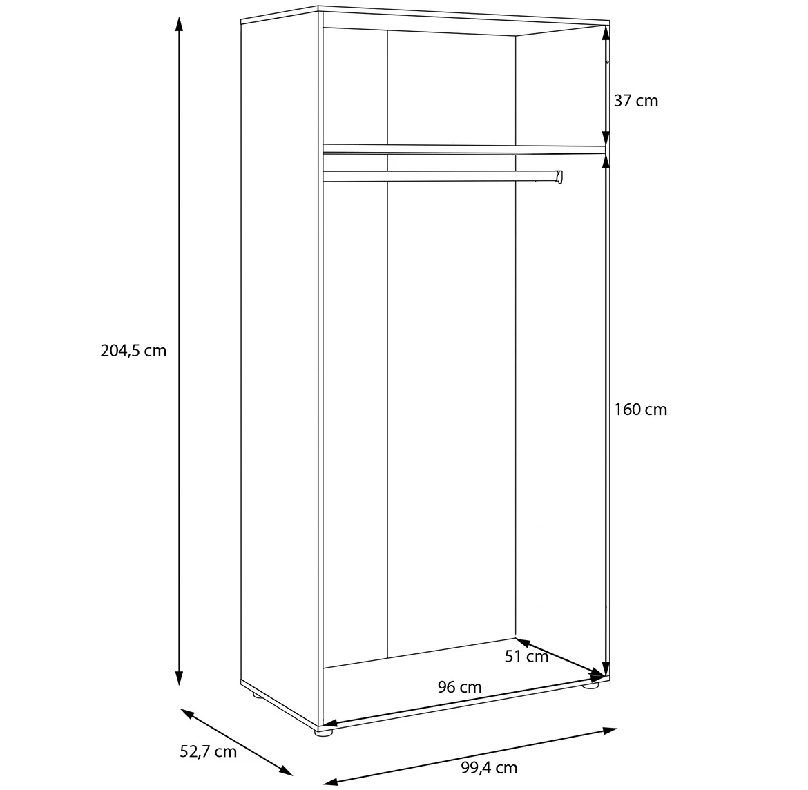Moduklix korpus garderobera 99.4x204.5 cm moubella hrast