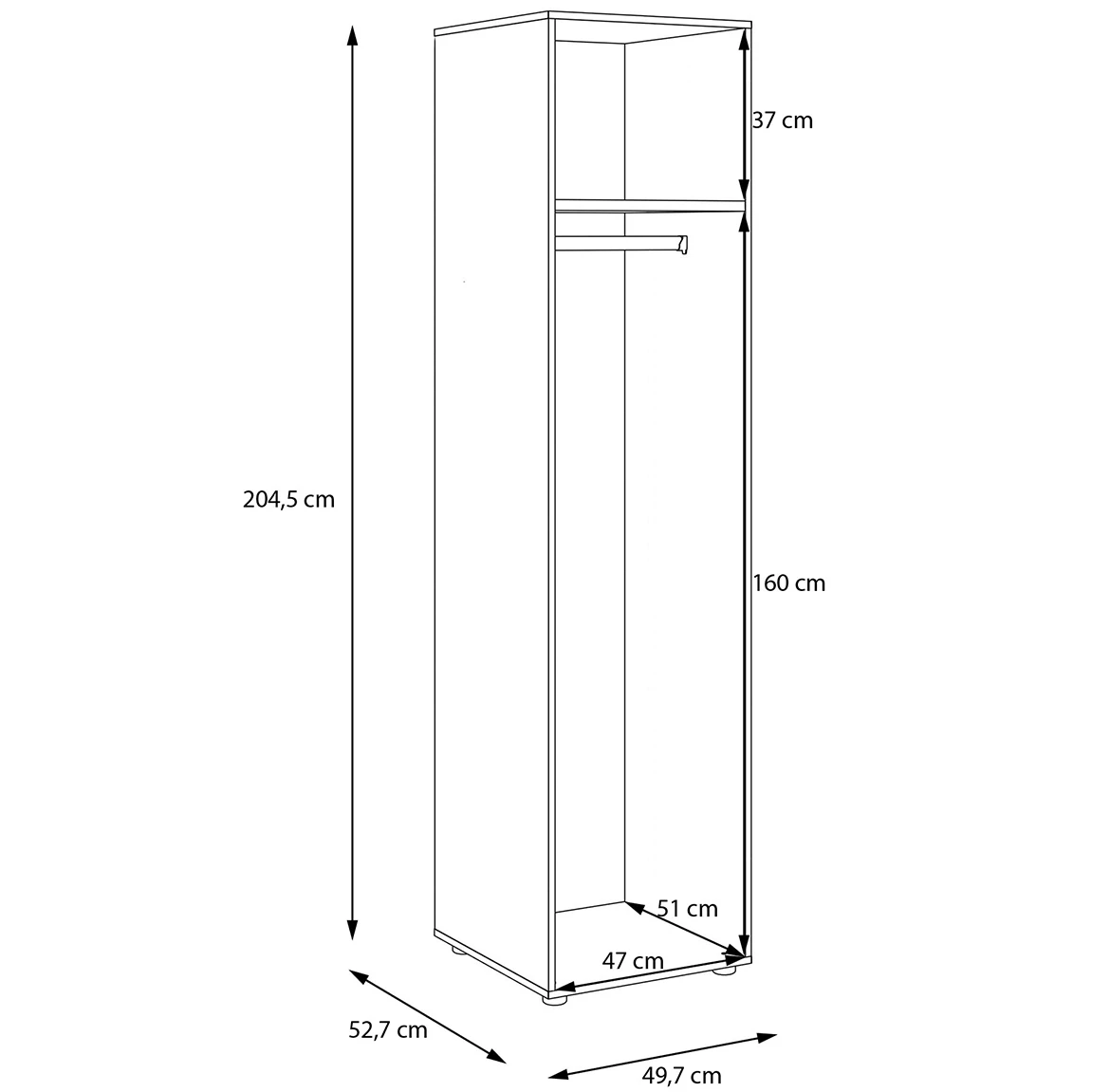Moduklix korpus garderobera 49.7x204.5 cm maubella hrast
