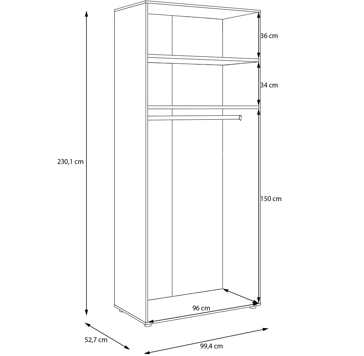 Moduklix korpus garderobera 99.4x230.1 cm beli