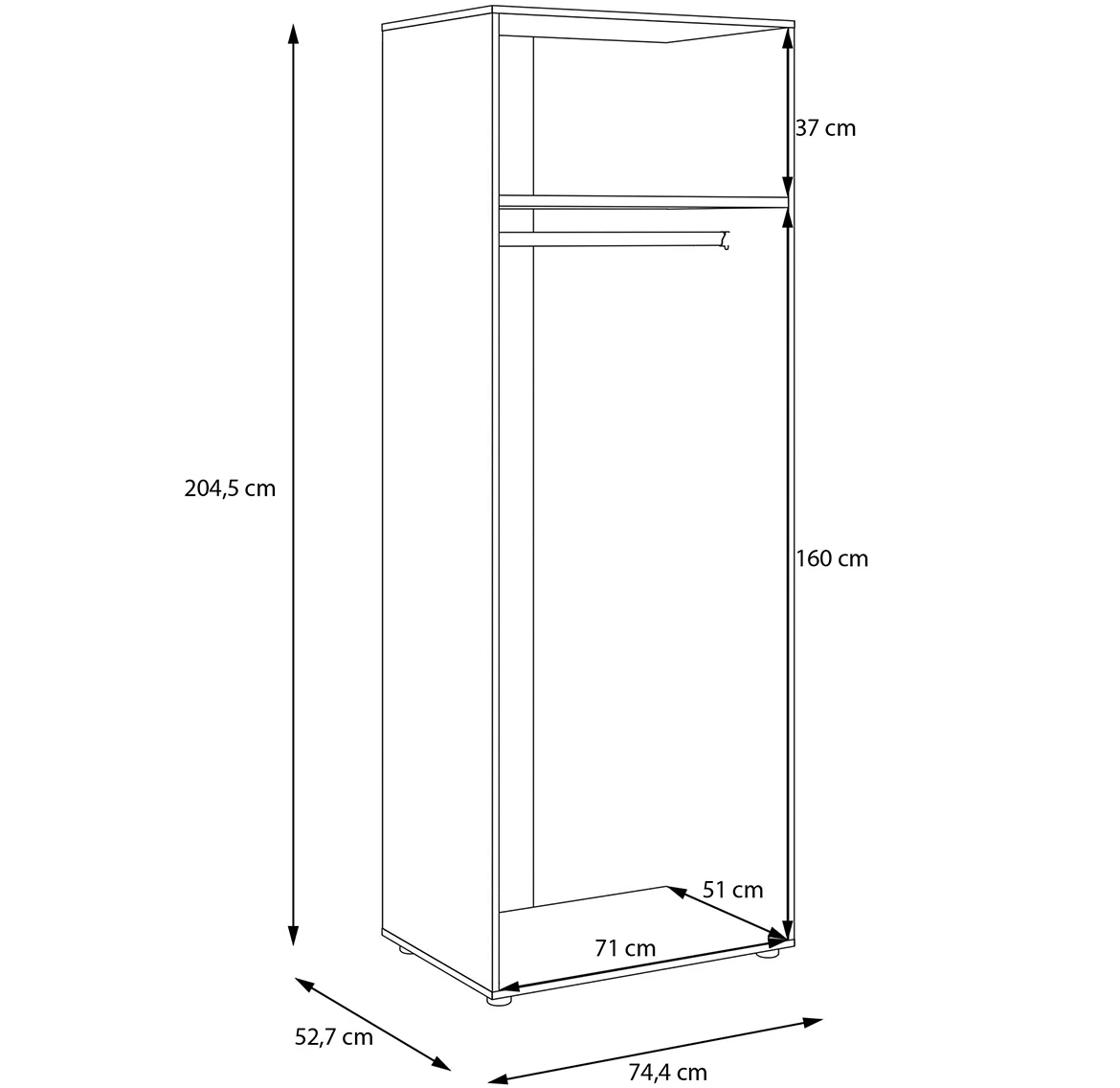 Modukliks garderober 49.7x204.5 cm beli