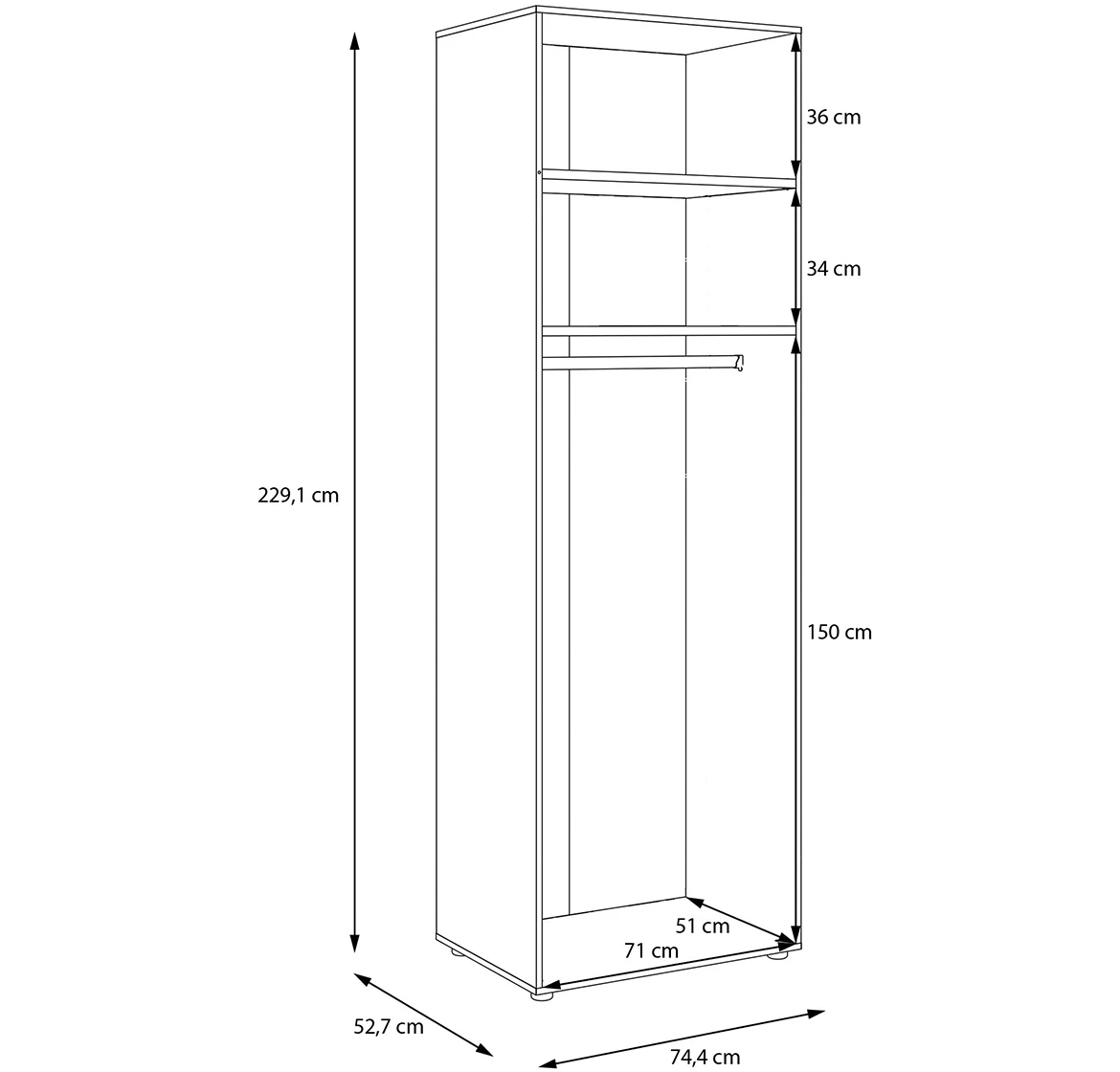 Moduklix korpus garderobera 74.4x230.1 cm pešcano bež