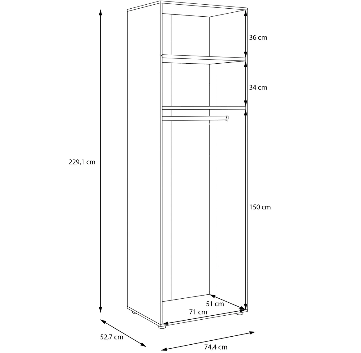 Moduklix korpus garderobera 74.4x230.1 cm maubella hrast