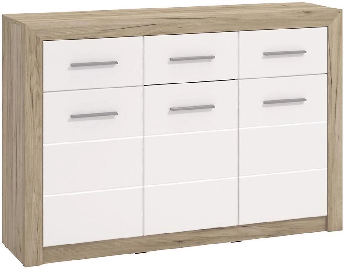 Etna komoda 133x35x90,5 cm sivi hrast/beli sjaj
