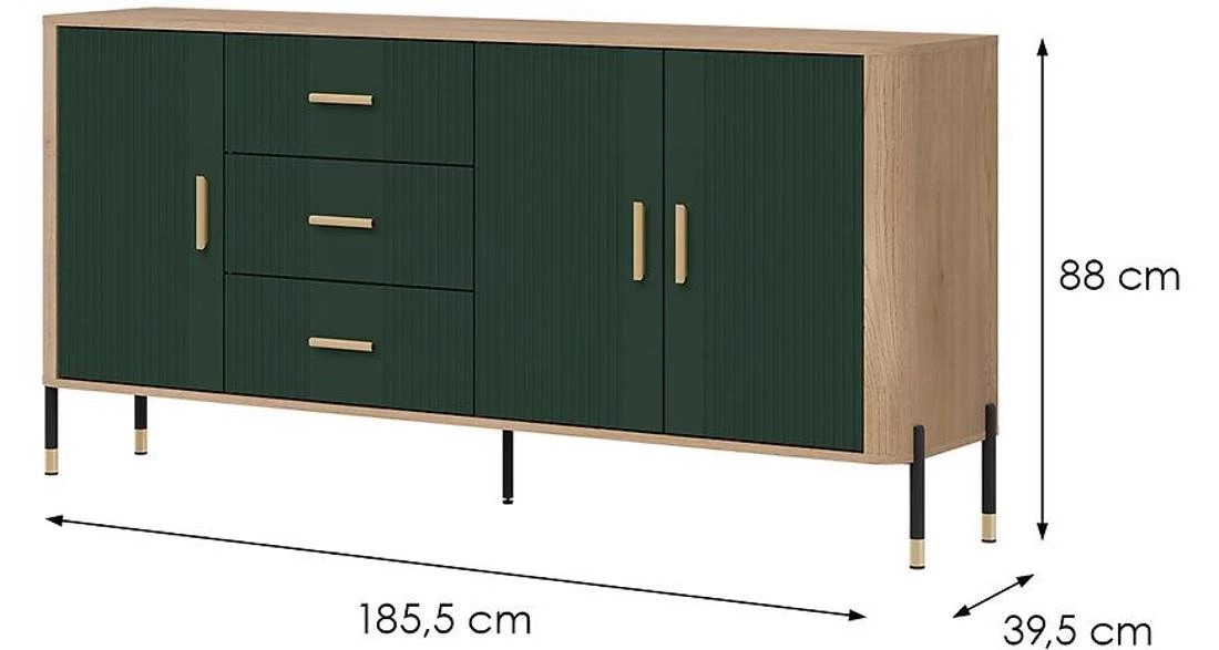 Dante Dt07 komoda 185,5x39,5x88 hrast/zelena