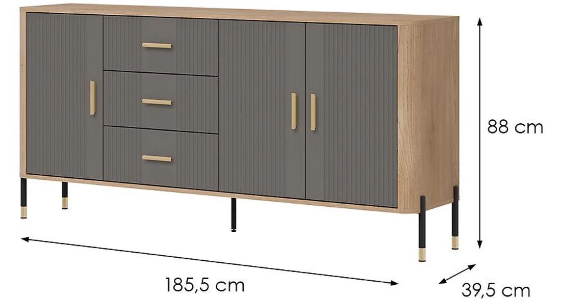 Dante Dt07 komoda 185,5x39,5x88 hrast/siva