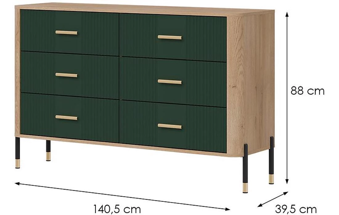 Dante Dt04 komoda 140,5x39,5x88 hrast/zelena