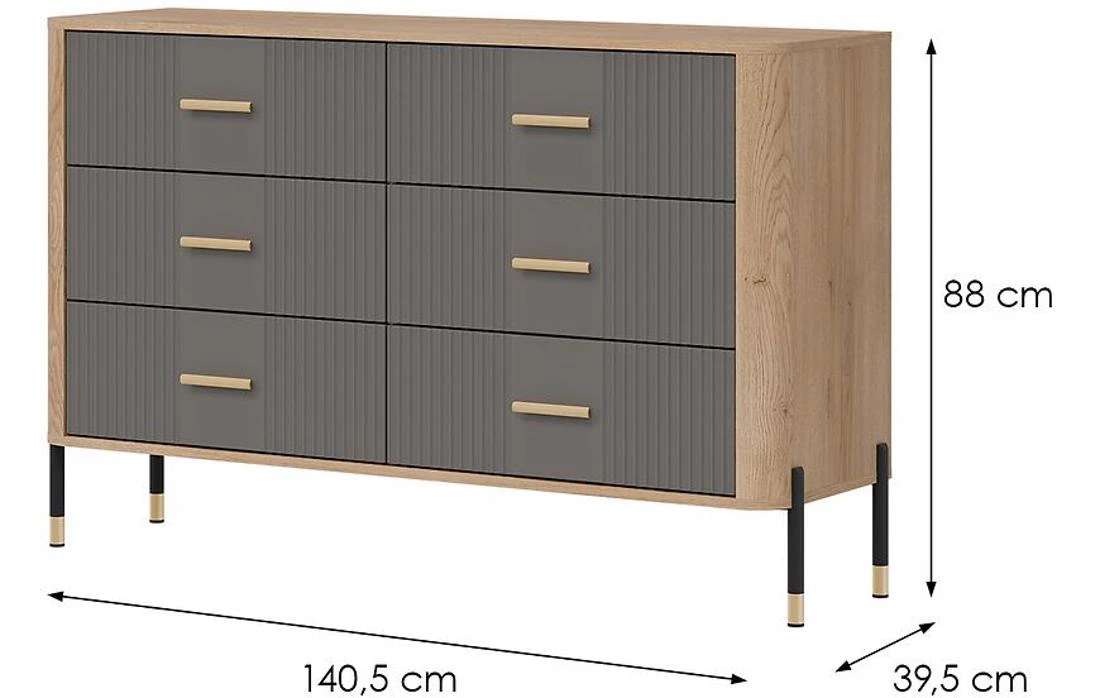 Dante Dt04 komoda 140,5x39,5x88 hrast/siva