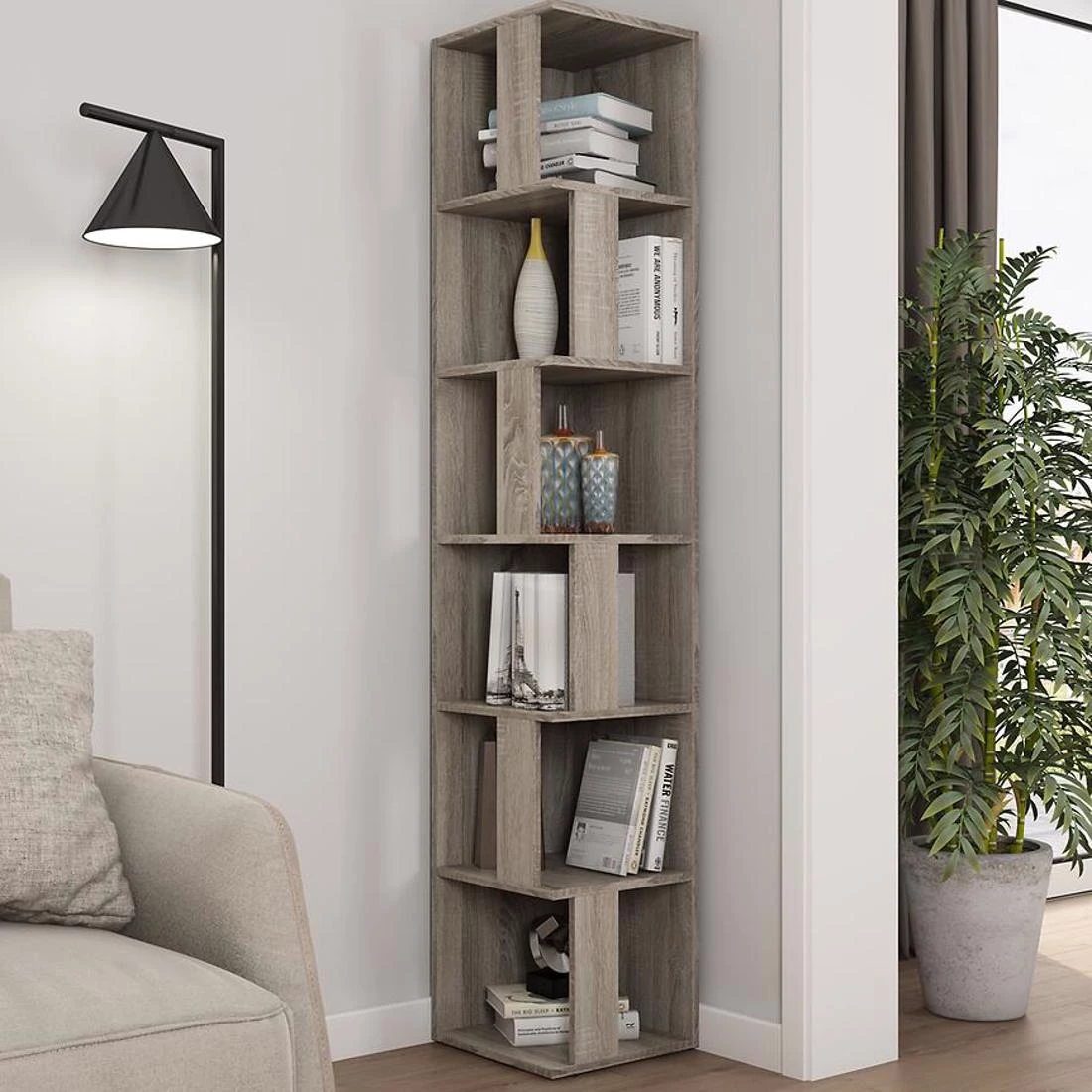 Tower polica za knjige 33,8x33,8x180,3 hrast