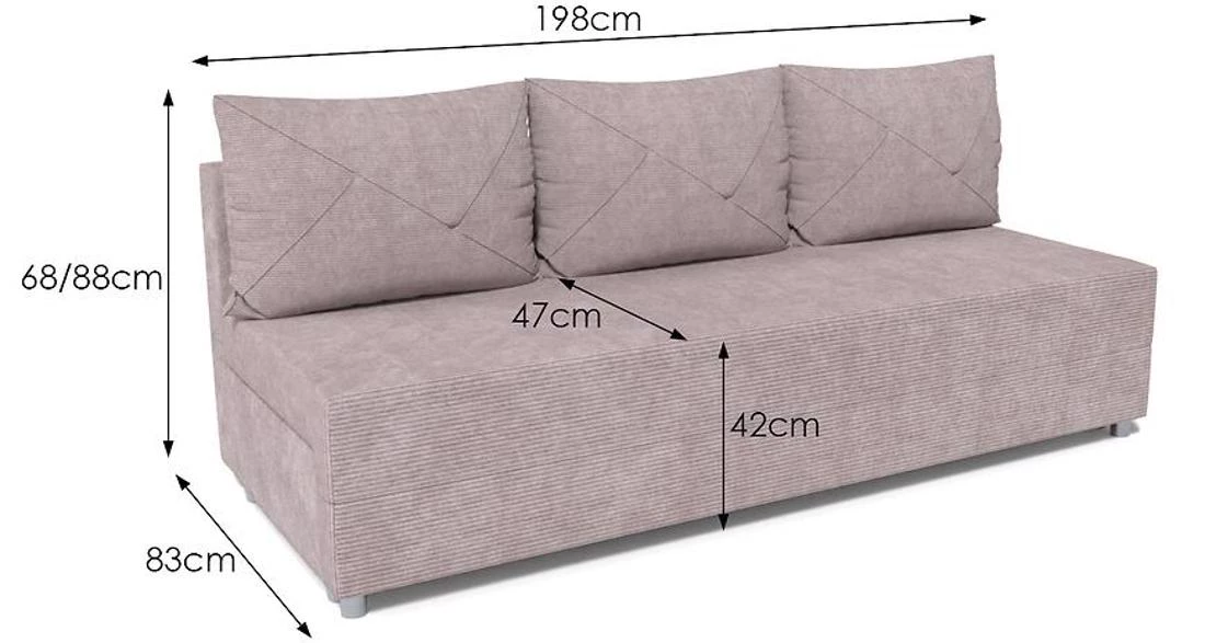 Fiore Poso 27 Paros 27 trosjed s ležajem i prostorom za odlagnje 281x120x90 cm rozi