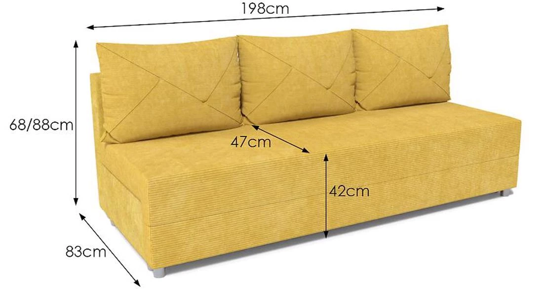 Fiore Poso 43 Paros 43 trosjed s ležajem i prostorom za odlagnje 281x120x90 cm žuti