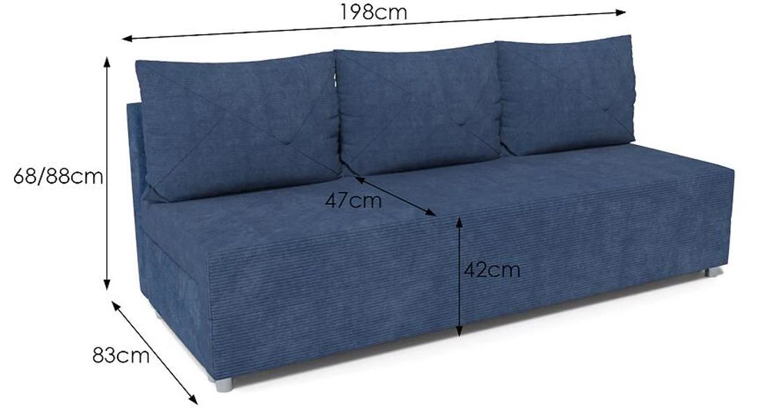 Fiore Poso 5 Paros 5 trosjed s ležajem i prostorom za odlagnje 281x120x90 cm plavi