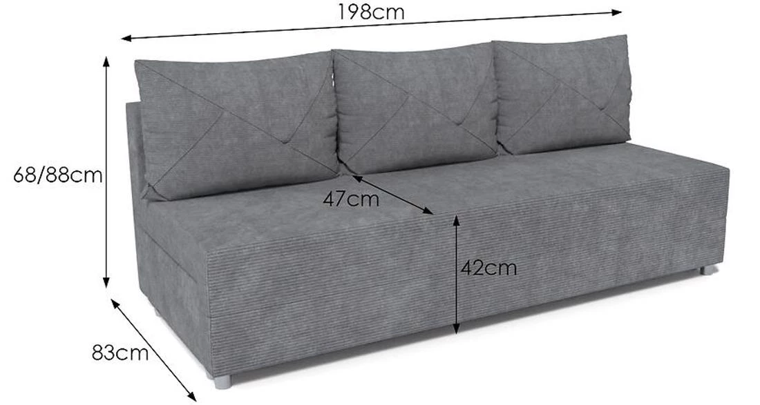 Fiore Poso 22 Paros 22 trosjed s ležajem i prostorom za odlagnje 281x120x90 cm sivi