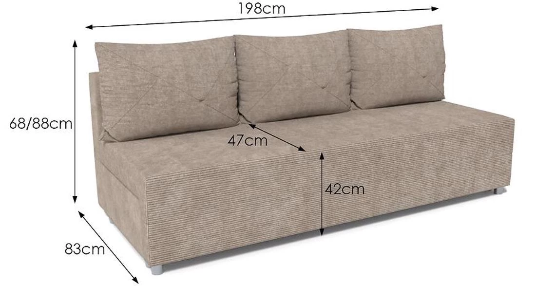 Fiore Poso 2 Paros 2 trosjed s ležajem i prostorom za odlagnje 281x120x90 cm bež