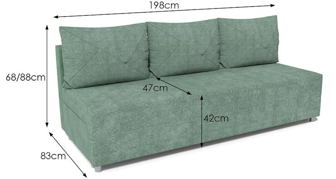 Fiore Poso 47 Kronos 47 trosed sa ležajem i prostorom za odlaganje 281x120x90 cm zeleni