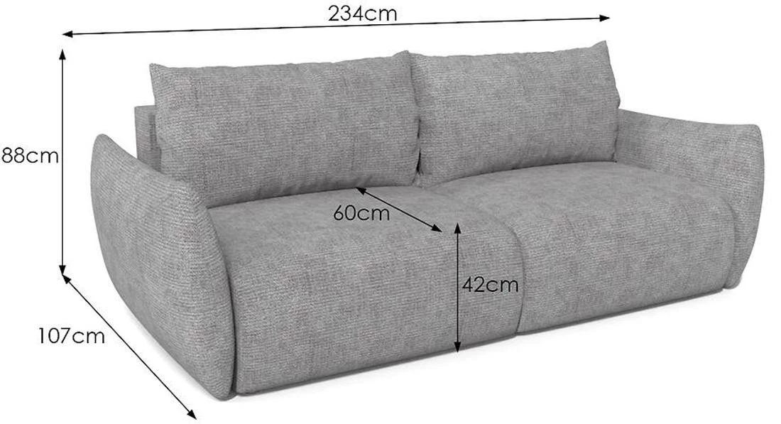 Isadoria Astra 18 trosjed s ležajem i prostorom za odlagnje 240x107x90 cm svijetlo sivi