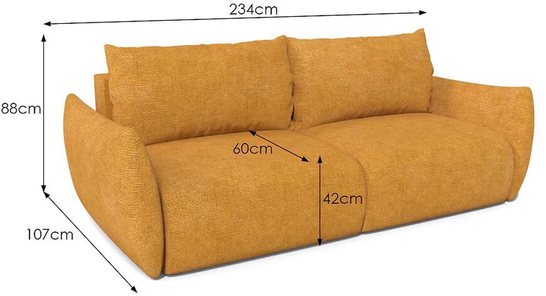 Isadoria Astra 10 trosjed s ležajem i prostorom za odlagnje 240x107x90 cm žuti