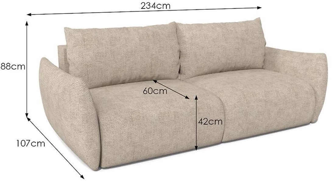 Isadoria Astra 3 trosjed s ležajem i prostorom za odlagnje 240x107x90 cm bež