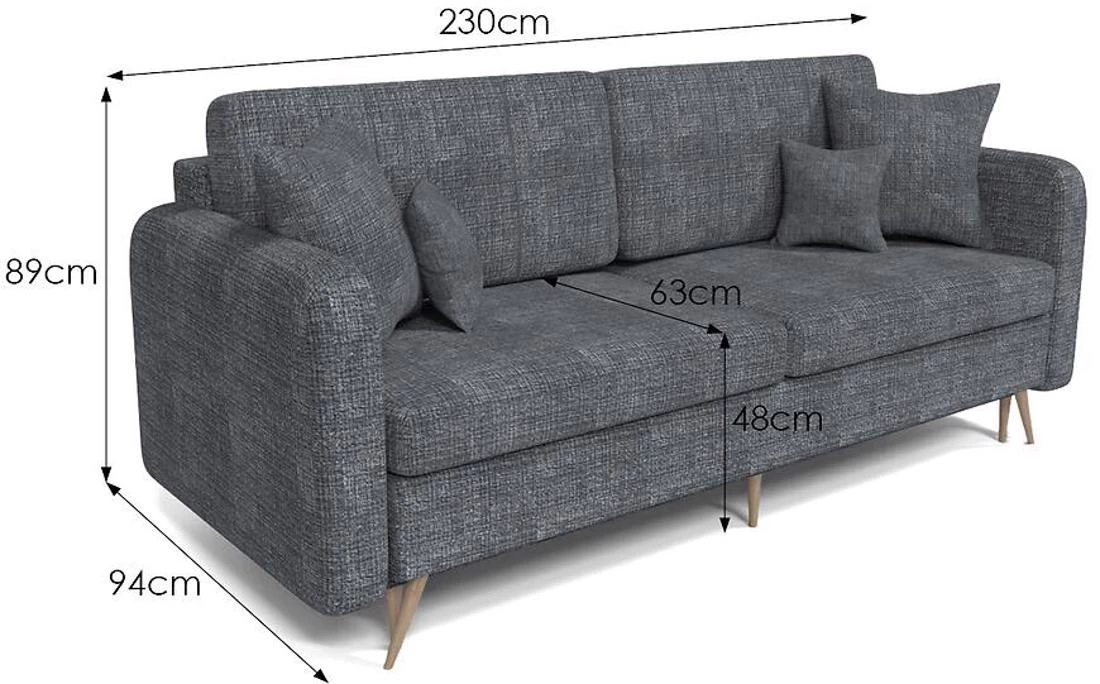 Prince Cremona 95 trosed s ležajem i prostorom za odlaganje 230x94x89 cm sivi