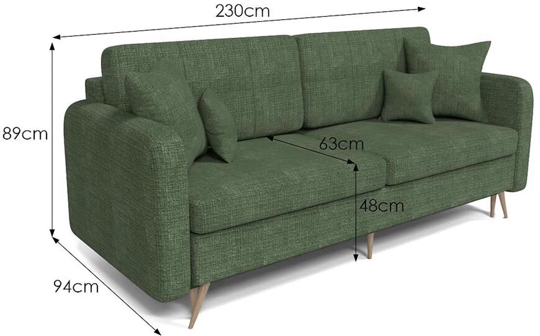 Prince Cremona 34 trosed s ležajem i prostorom za odlaganje 230x94x89 cm zeleni