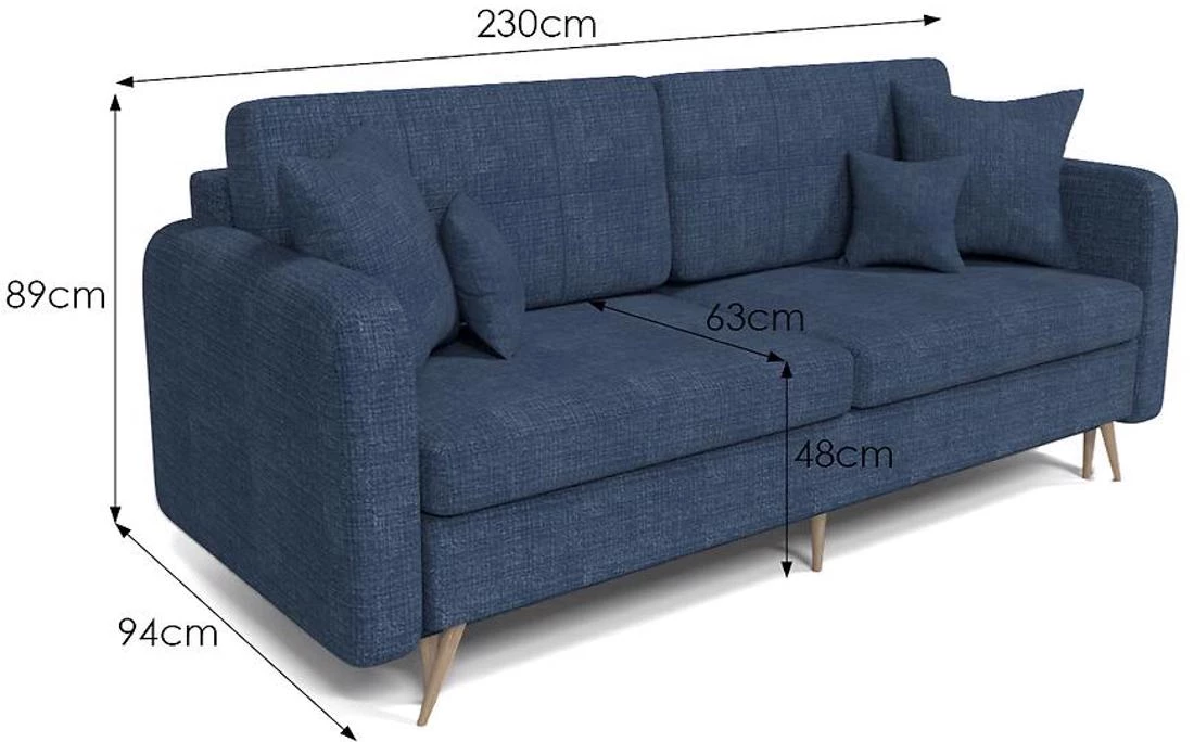 Prince Cremona 77 trosed s ležajem i prostorom za odlaganje 230x94x89 cm tamno plavi