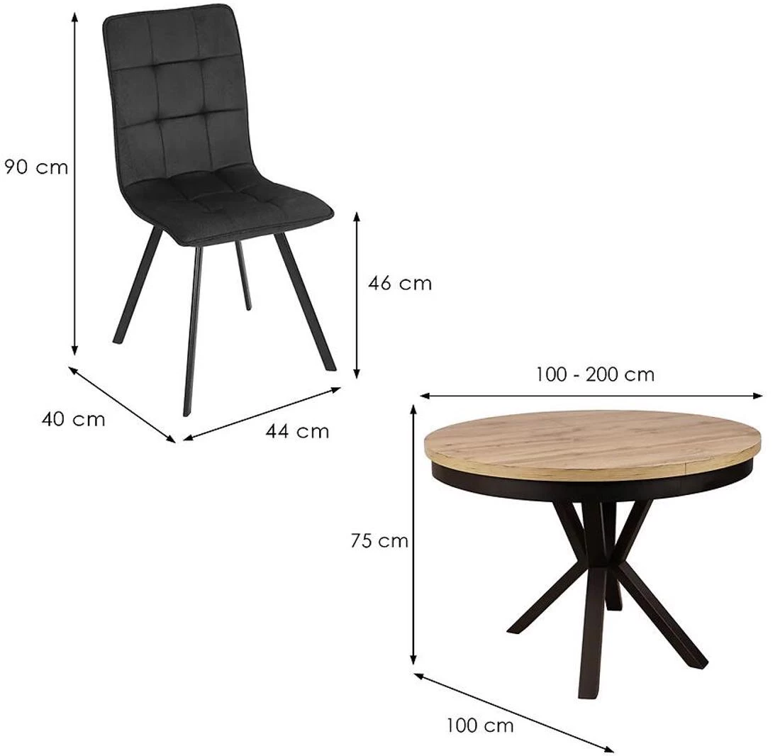 Bruno set sto i stolica 1+4 100x100(200)x76 votan/crno