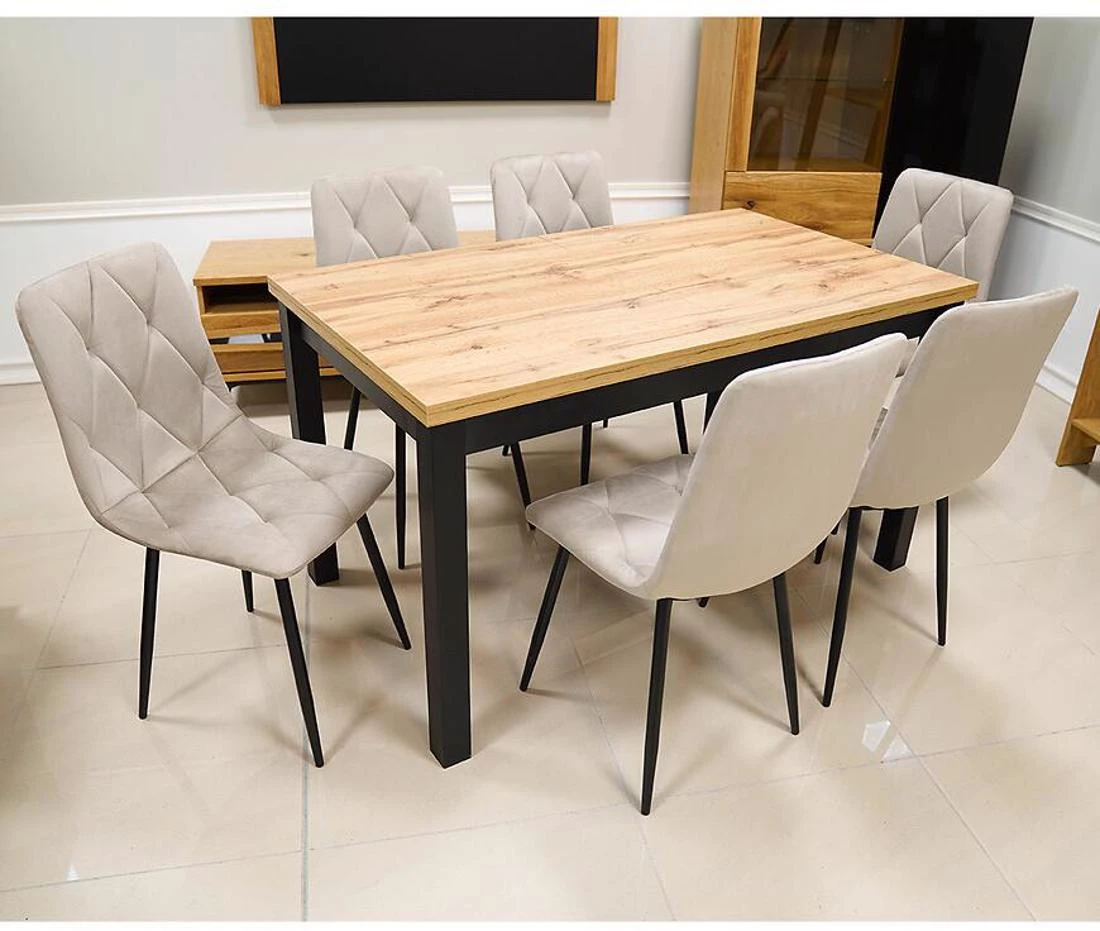 Basia set sto i stolica 1+6 80x140(180)x75 votan/crno