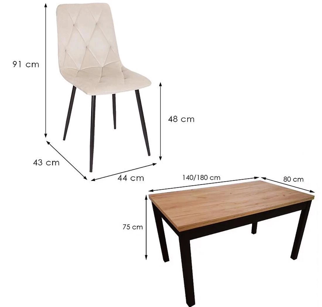 Basia set sto i stolica 1+6 80x140(180)x75 votan/crno