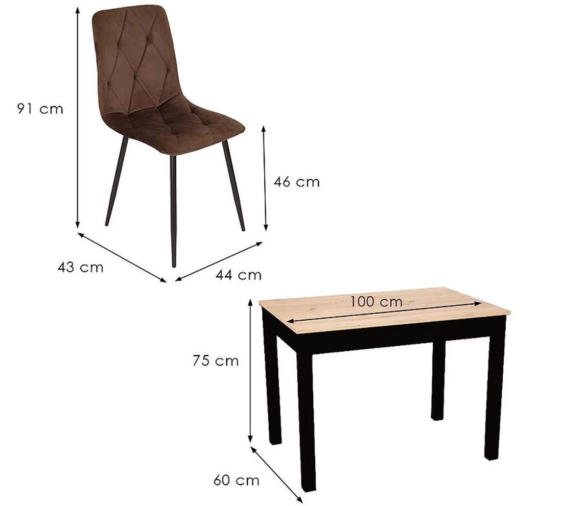 Fido set sto i stolica 1+4 60x100x75 hrast/crno