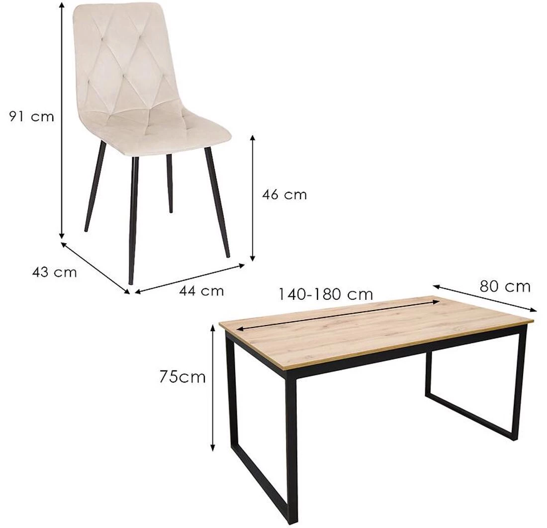 Jakub Set sto i stolica 1+6 80x140(180)x75 votan/crno