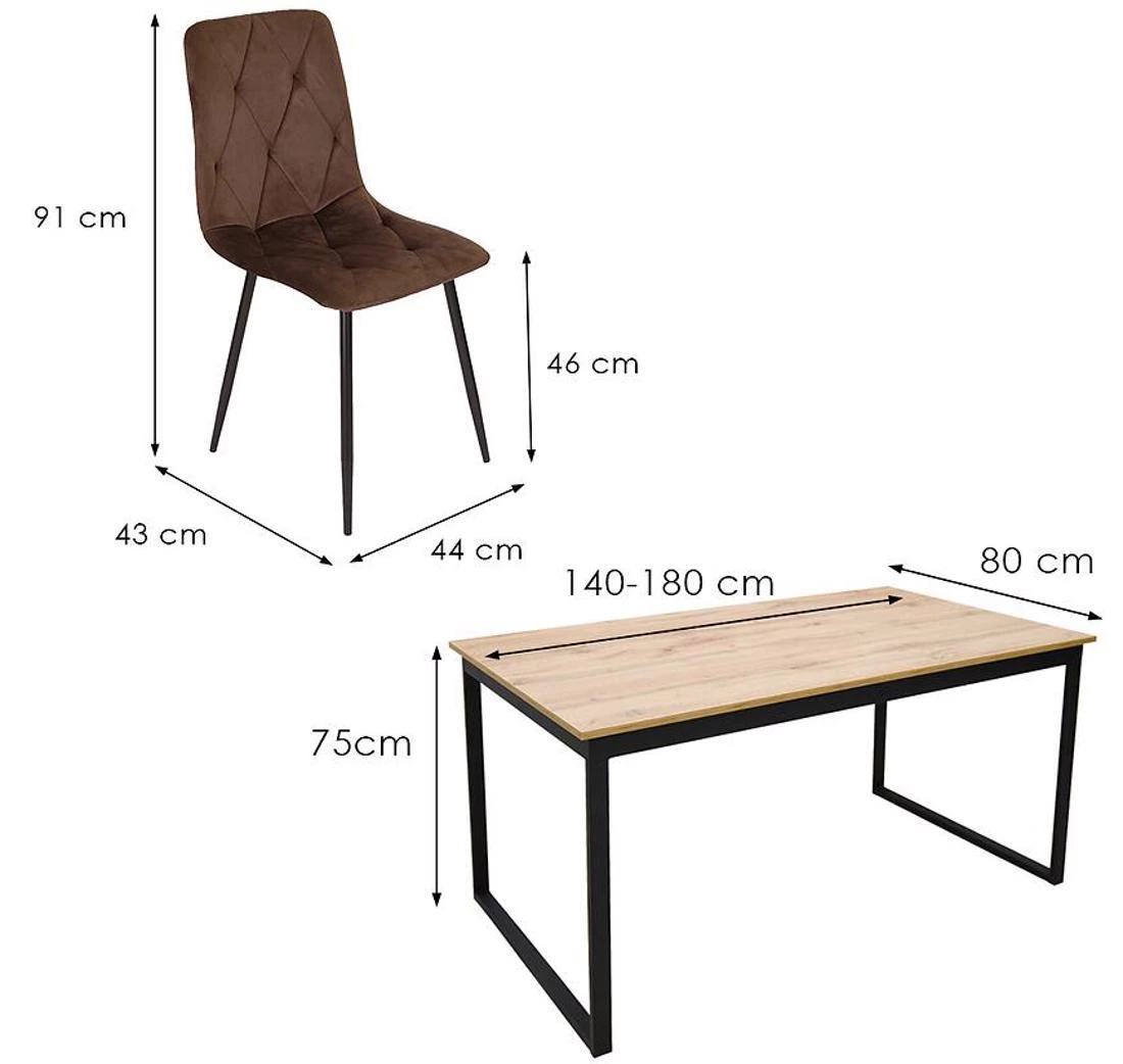 Wiesiu set sto i stolica 1+6 80x140(180)x75 votan/crno