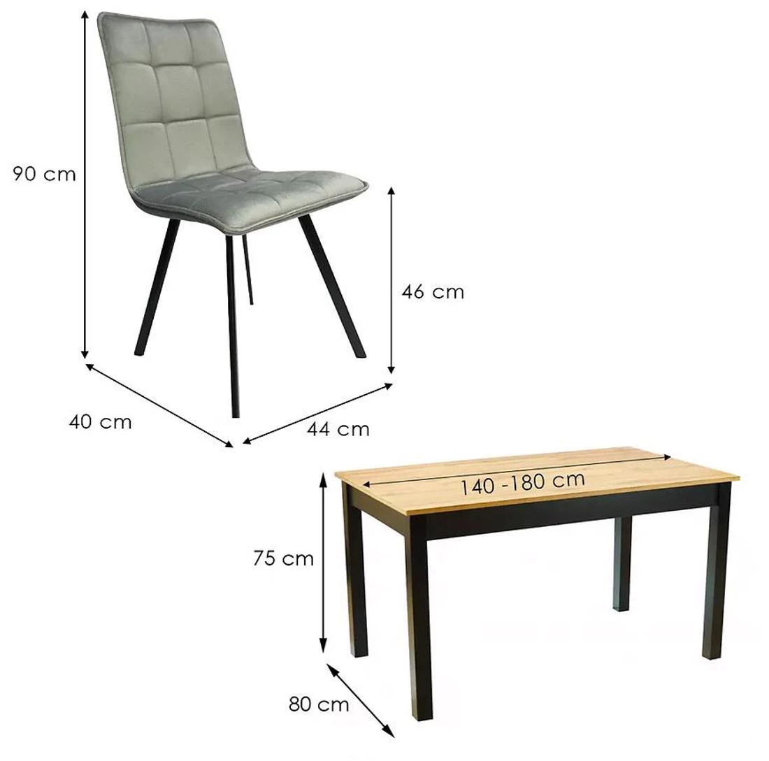 Auri set sto i stolica 1+6 80x140(180)x75 votan/crno