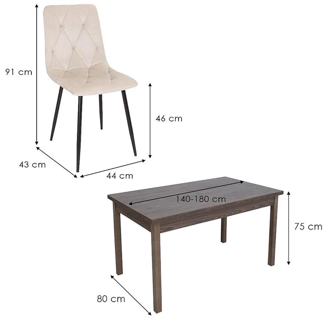 Tadziu set sto i stolica 1+6 80x140(180)x75 tamni hrast