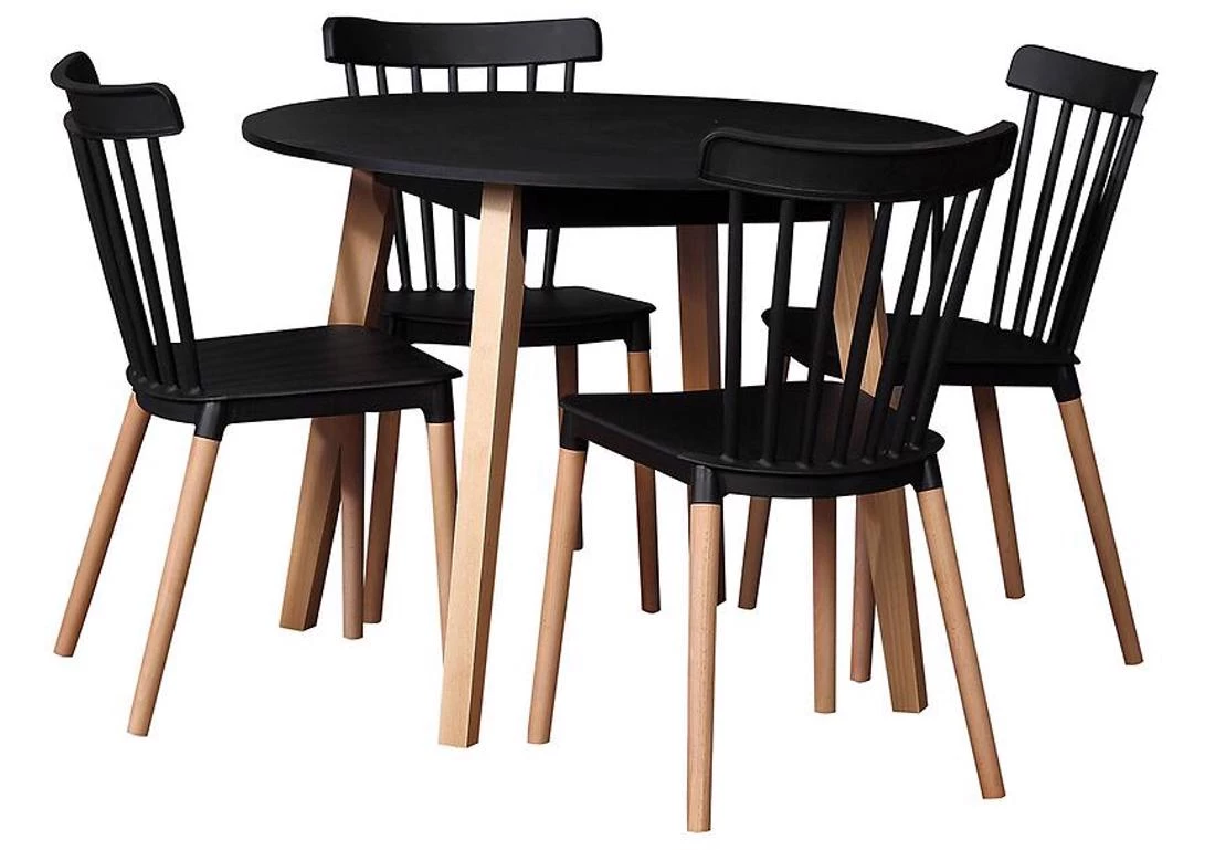 Milano set sto i stolica 1+4 80x90x77 crna/prirodna bukva