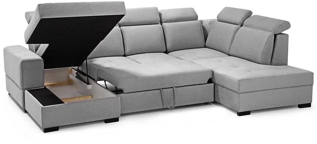 Axel U Voss 07 kutna garnitura s ležajem i spremnikom 310x222x105 cm svijetlo siva desna