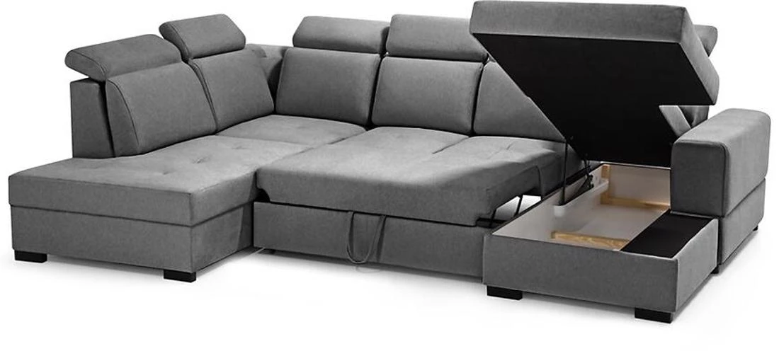 Axel U Voss 15 kutna garnitura s ležajem i spremnikom 310x222x105 cm siva lijeva