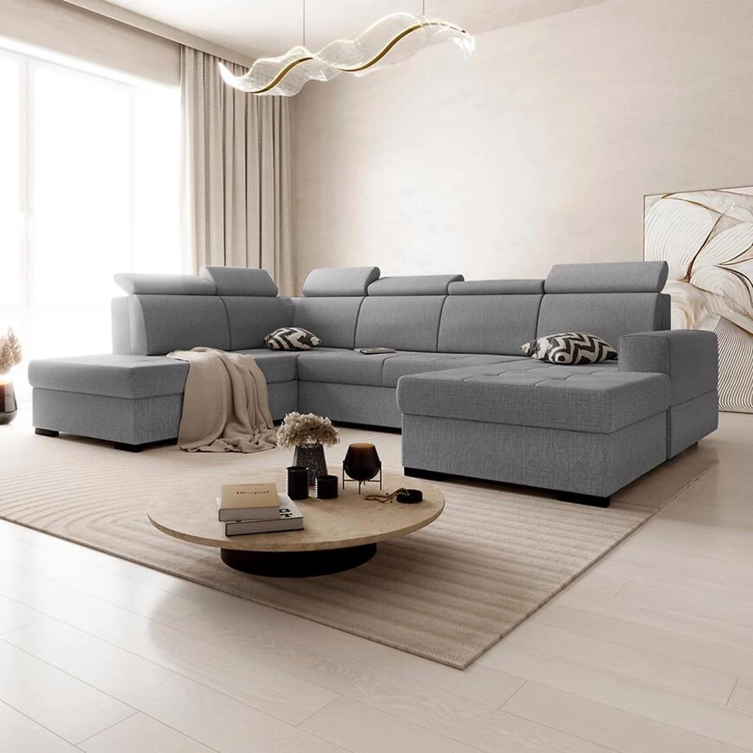 Axel U Voss 15 kutna garnitura s ležajem i spremnikom 310x222x105 cm siva lijeva