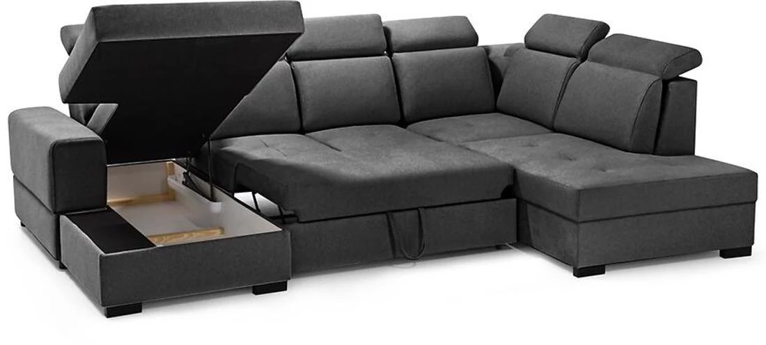 Axel U Voss 18 kutna garnitura s ležajem i spremnikom 310x222x105 cm tamno siva desna