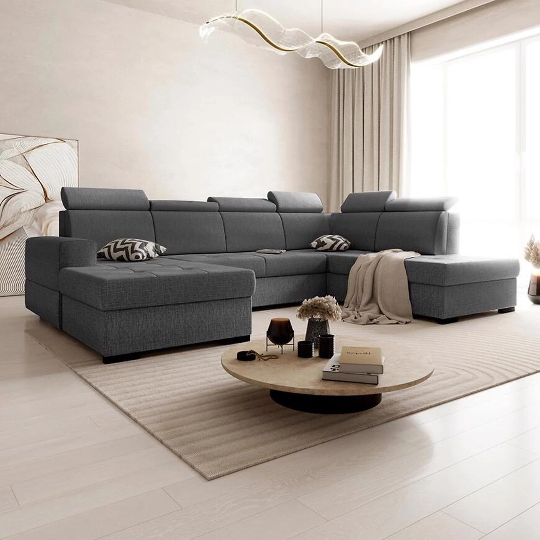 Axel U Voss 18 kutna garnitura s ležajem i spremnikom 310x222x105 cm tamno siva desna