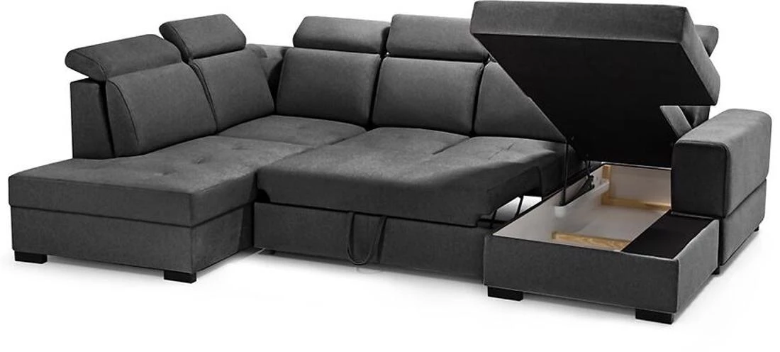 Axel U Voss 18 kutna garnitura s ležajem i spremnikom 310x222x105 cm tamno siva lijeva
