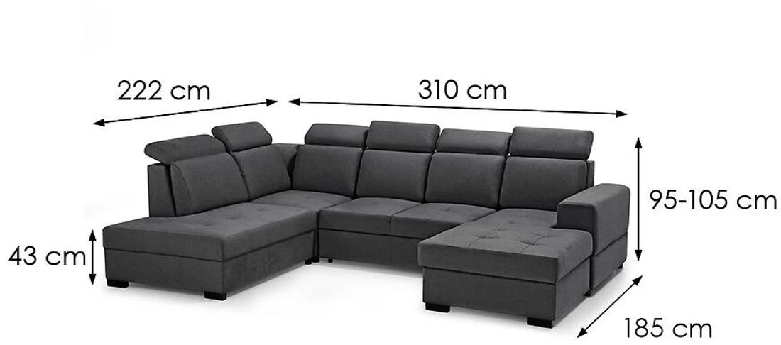 Axel U Voss 18 kutna garnitura s ležajem i spremnikom 310x222x105 cm tamno siva lijeva