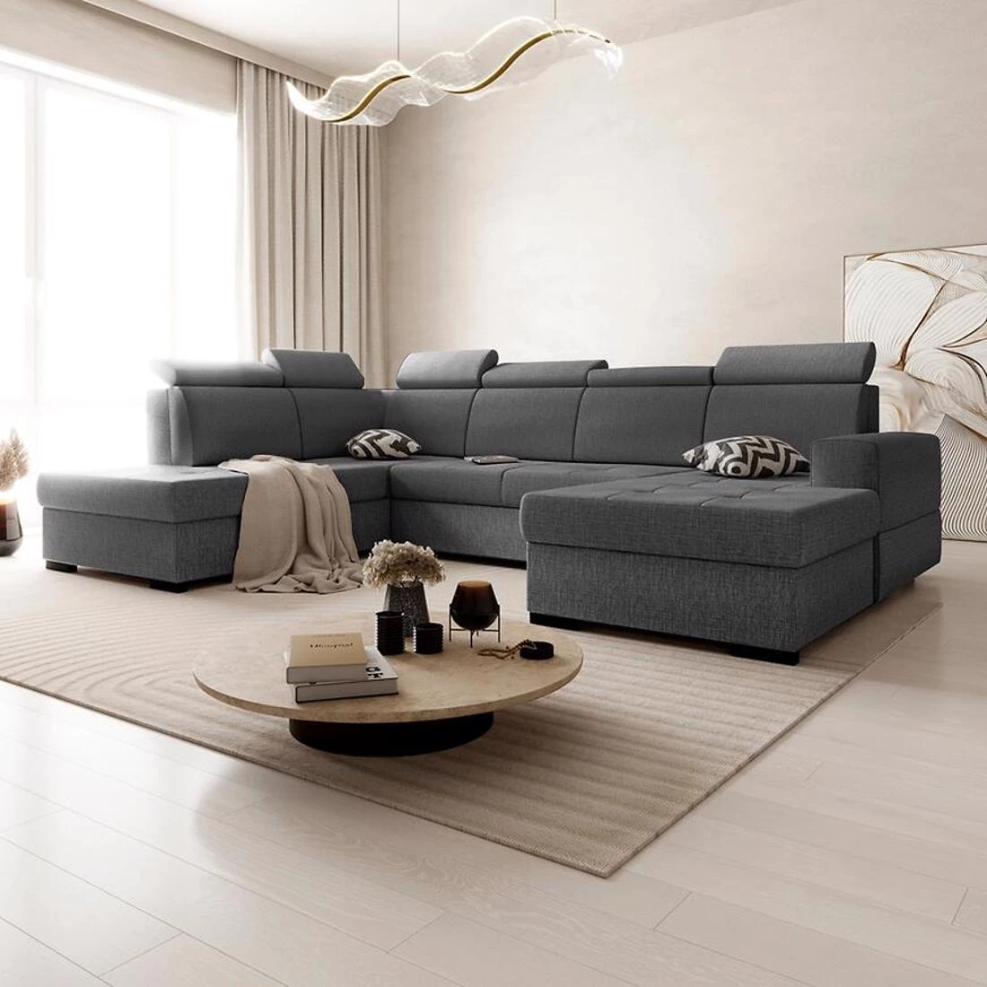 Axel U Voss 18 kutna garnitura s ležajem i spremnikom 310x222x105 cm tamno siva lijeva