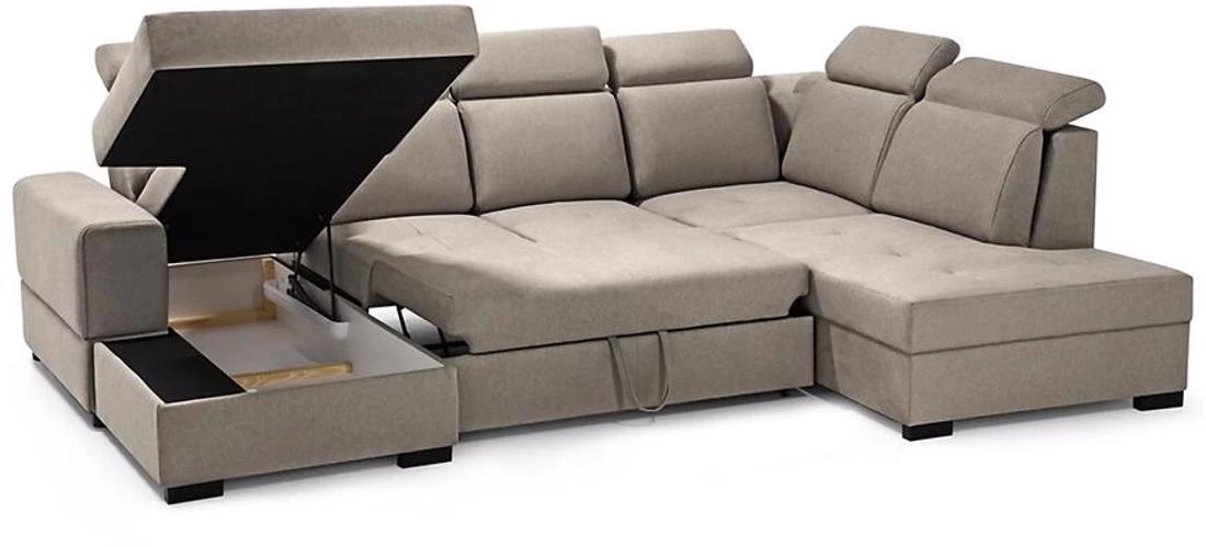 Axel U Voss 34 kutna garnitura s ležajem i spremnikom 310x222x105 cm bež desna