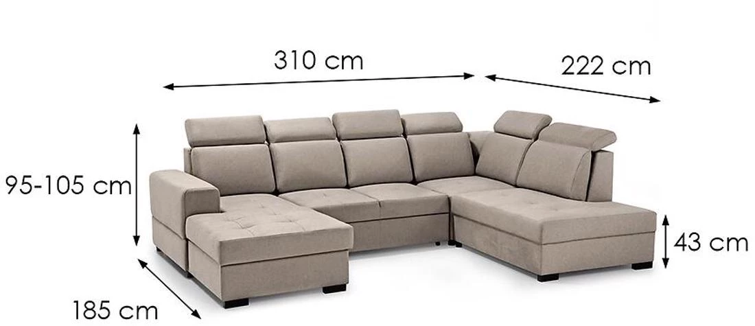 Axel U Voss 34 kutna garnitura s ležajem i spremnikom 310x222x105 cm bež desna