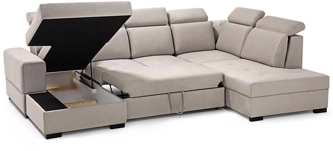 Axel U Voss 28 kutna garnitura s ležajem i spremnikom 310x222x105 cm bež desna