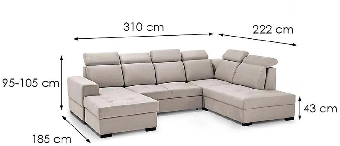 Axel U Voss 28 kutna garnitura s ležajem i spremnikom 310x222x105 cm bež desna