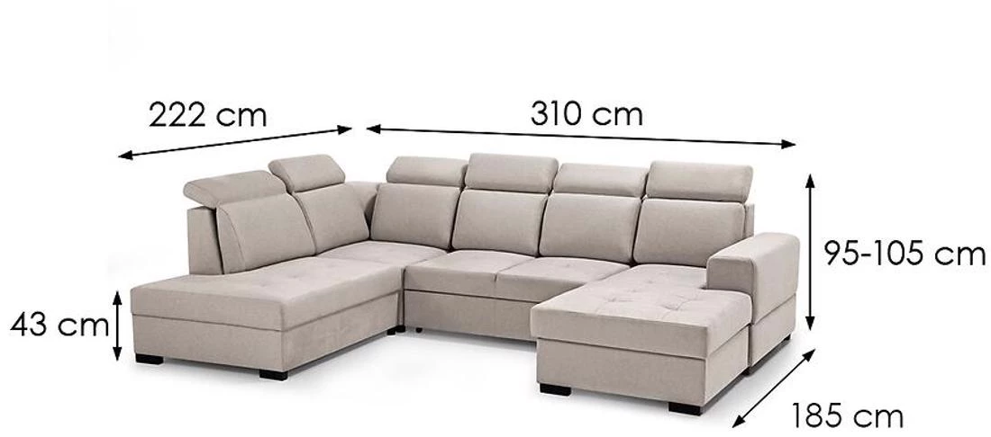 Axel U Voss 28 kutna garnitura s ležajem i spremnikom 310x222x105 cm bež lijeva