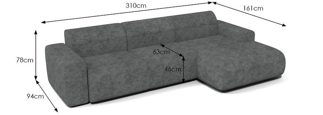 Napoli Astra 19 ugaona garnitura 310x165x78 cm siva desna