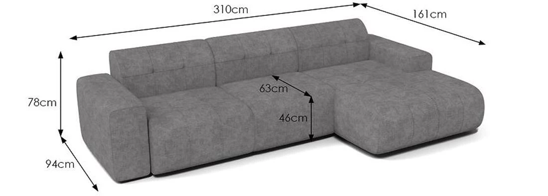 Napoli Astra 18 ugaona garnitura 310x165x78 cm siva desna