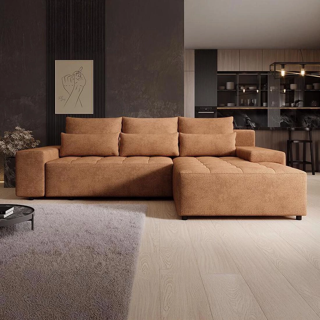 Canada Perfect Harmony 56 ugaoa garnitura sa ležajem i prostorom za odlaganje 280x194x88 cm narancas